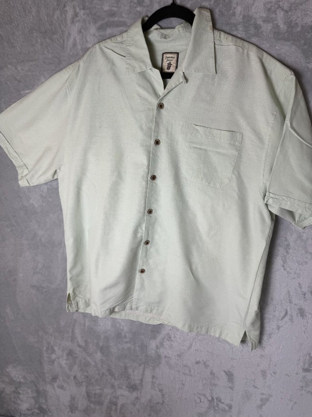 JAMAICA JAXX Shirt Mens XL Green 100 Silk Camp Hawaiian Button Up Stains